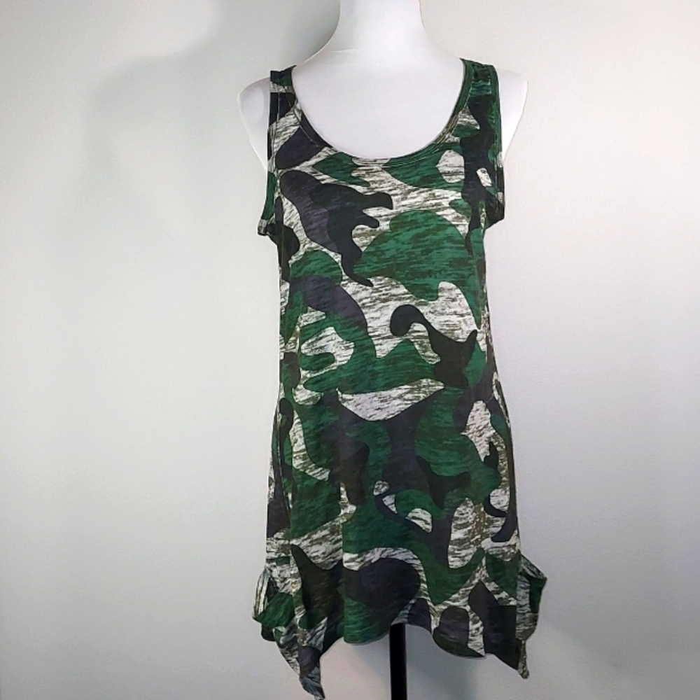 Go Couture Vintage Edition Green Black Camouflage Tank Dress w/ Pockets Size XL
